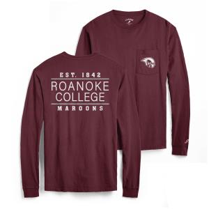 Image of Long Sleeve T- League pocket T with Roanoke College on back